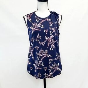 Banana Republic Navy Blue Floral Sleeveless Top w/ Bow Tie Accent
